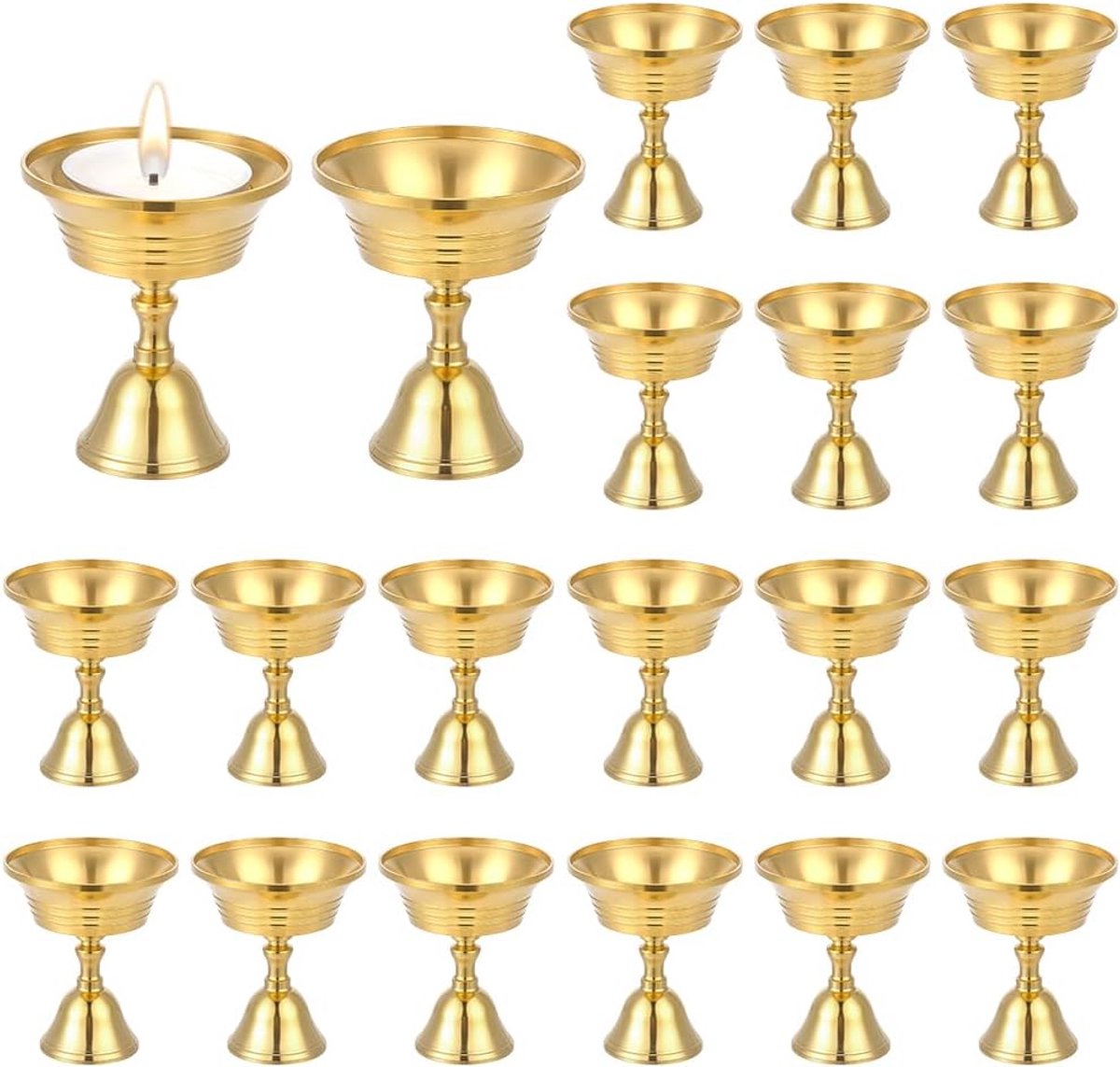 20pcs Brass Candle Holders, 6.3cm Ghee Lamp Butter Lamp Holder Copper Butter Lamp Cups Metal Gold Cup Candlesticks for - ShopVlot