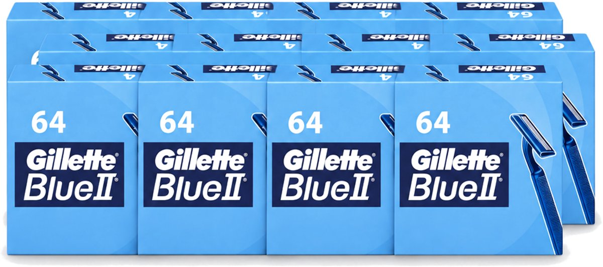 12 x Gillette - Blue 2 - Wegwerpscheermesjes - Duurzaam en comfortabel - 64 Scheermesjes - Voordeelverpakking - 12 stuks