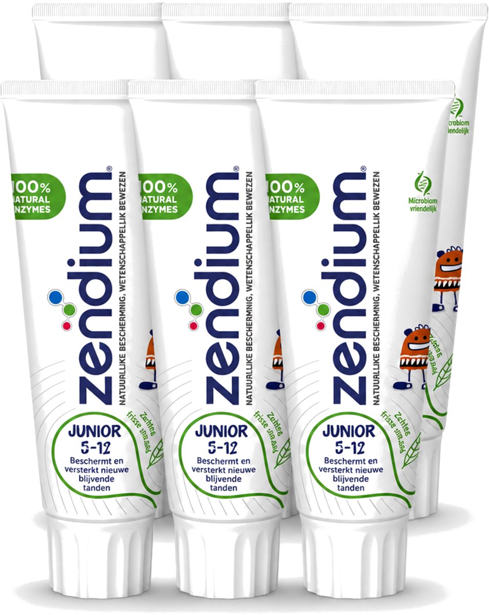 6 x Zendium - Junior 5-12 Jaar - Tandpasta - Natuurlijke Enzymen - 75 ml - Voordeelverpakking - 6 stuks