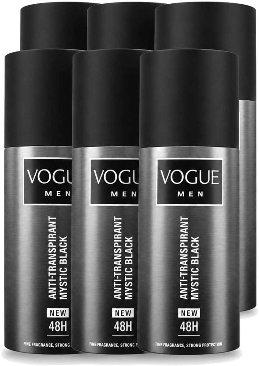 6 x Vogue Men - Mystic Black - Deodorant Spray - Anti-transpirant - 150 ml - Voordeelverpakking - 6 stuks