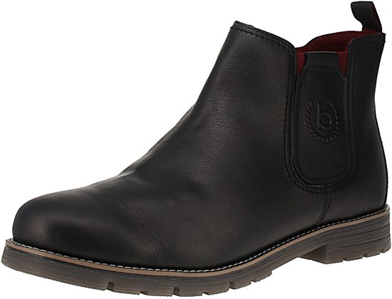 Zijaanzicht van een zwarte Bugatti Chelsea boot met het Bugatti-logo.