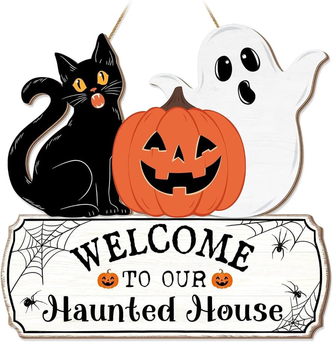 Deurkrans - Halloween decoratie voordeur, deurkrans Halloween bord | 20cm Halloween decoratie van hout, ideaal voor voordeur decoratie en wand, decoratieve Halloween krans met geestmotief