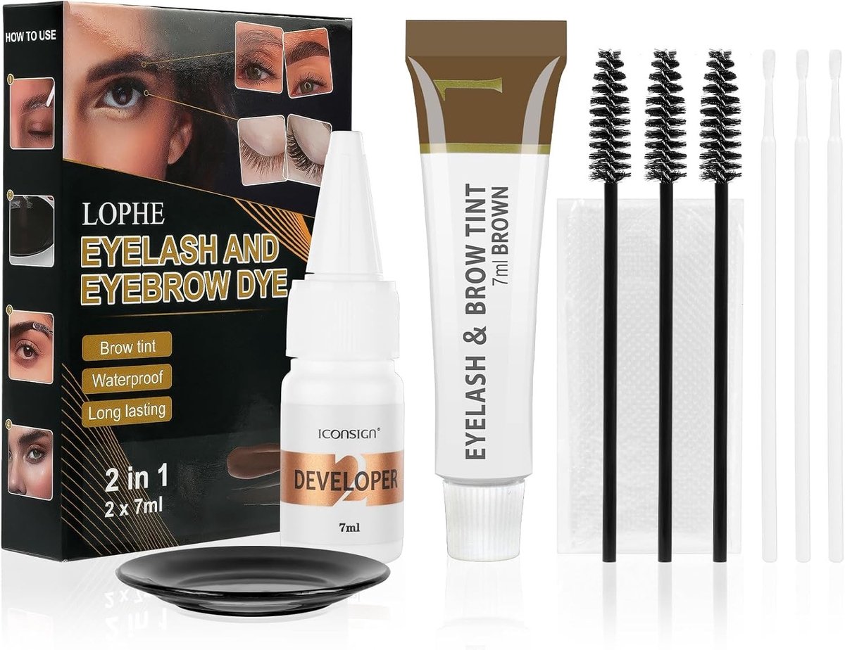 Bruine Wenkbrauwverf en Wimperkleur, Snelle en Eenvoudige Startkit voor Volume en Dikte, Langdurige Formule voor Volle Wenkbrauwen en Wimpers met Vezels