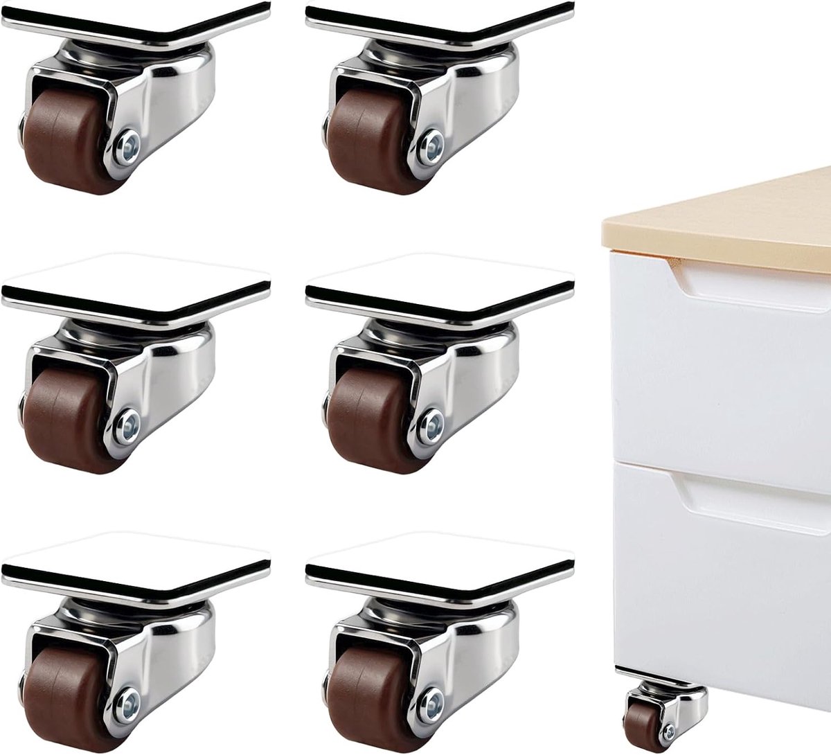 6 stuks meubelwielen, mini-wielen, 360 graden draaibaar, zelfklevend, zonder boren, stil, totale belasting 72 kg, voor kleine meubels, kisten, meubels