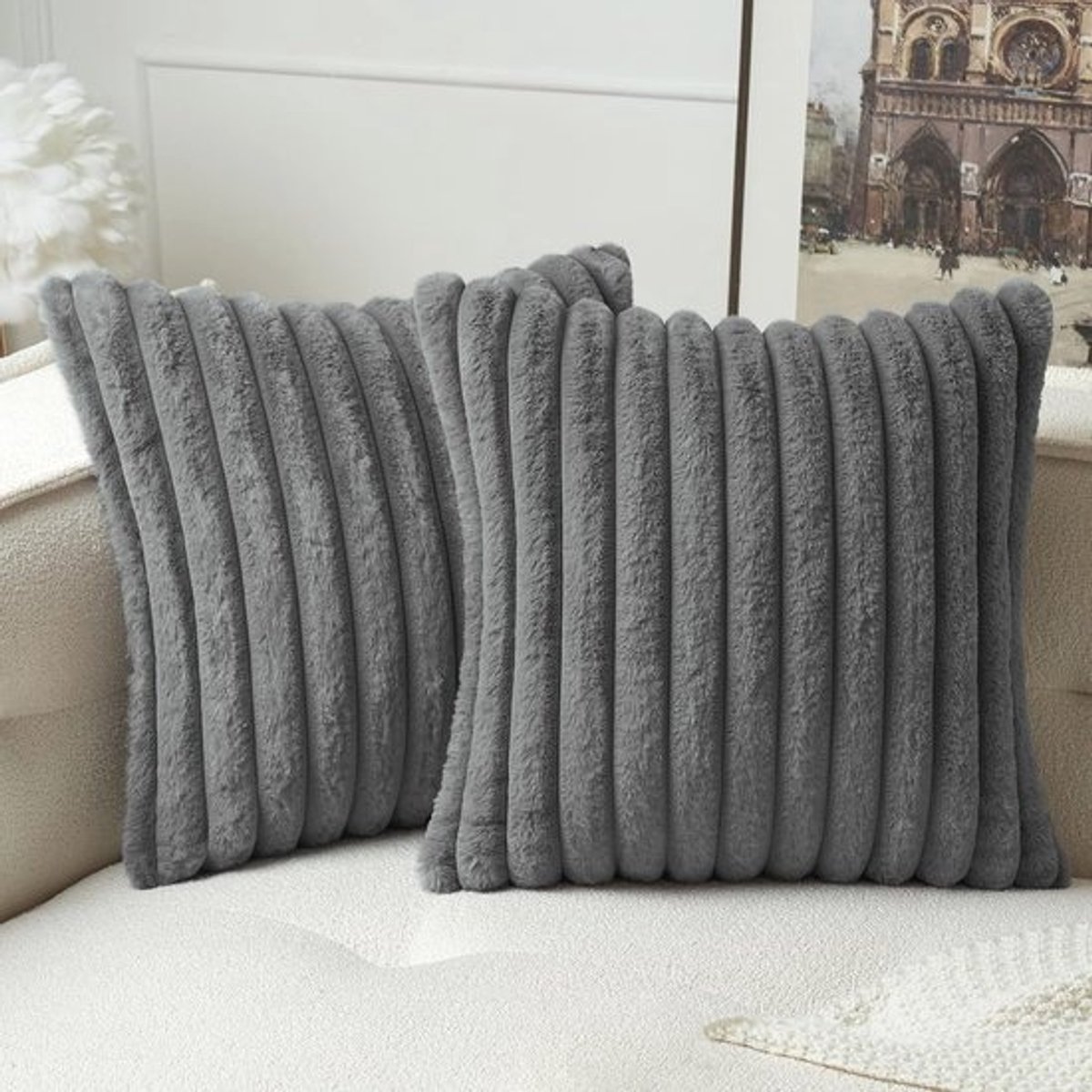 Set van 2 pluche kussenhoezen - 45 x 45 cm - Zachte, wasbare kussenslopen - voor woonkamer en slaapkamer