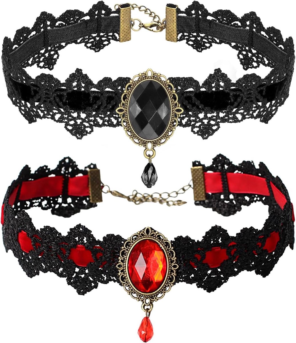 Kanten choker-ketting, halsbanden voor dames - roze