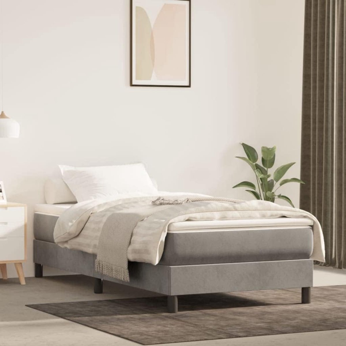 Boxspring met pocketvering matras standaard lichtgrijs 80x200 cm