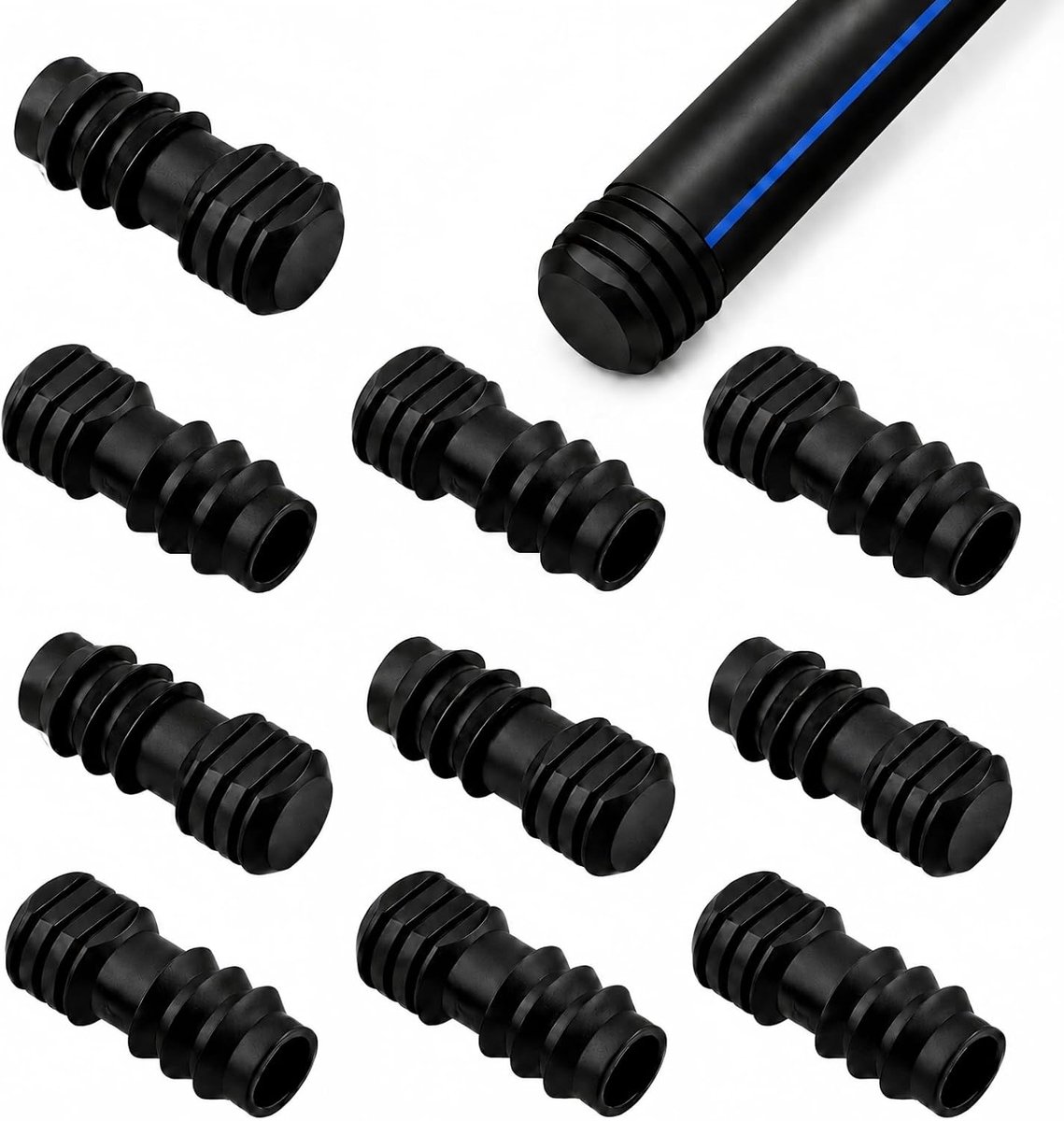 10 stuks eindstoppen voor druppelslang 13 mm (1/2 inch), slangverbindingsaccessoires van kunststof, afsluitstop voor druppelirrigatie, druppelbuis en tuin-irrigatiesysteem, zwart