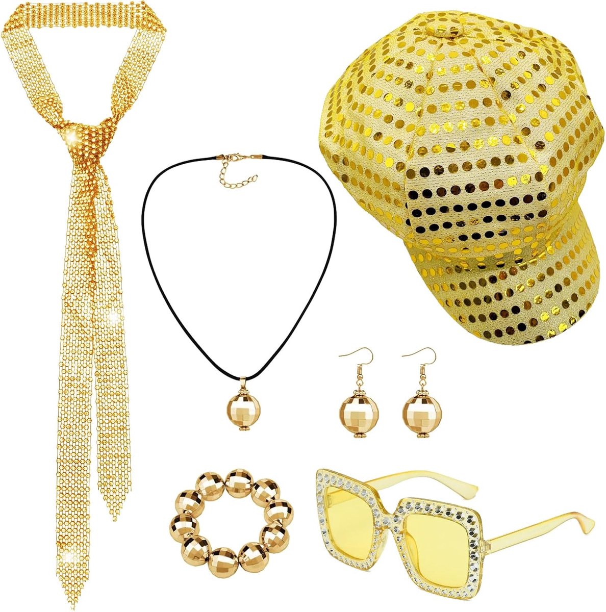6 stuks paillettenhoeden uit de jaren '70, accessoires voor discopartykostuums van de jaren '70, discokostuumset met retro-thema voor themafeest, cosplay