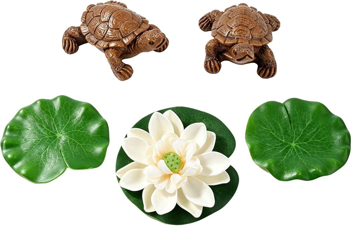 Schildpadfiguren van hars, 5-delige set voor mini-vijver