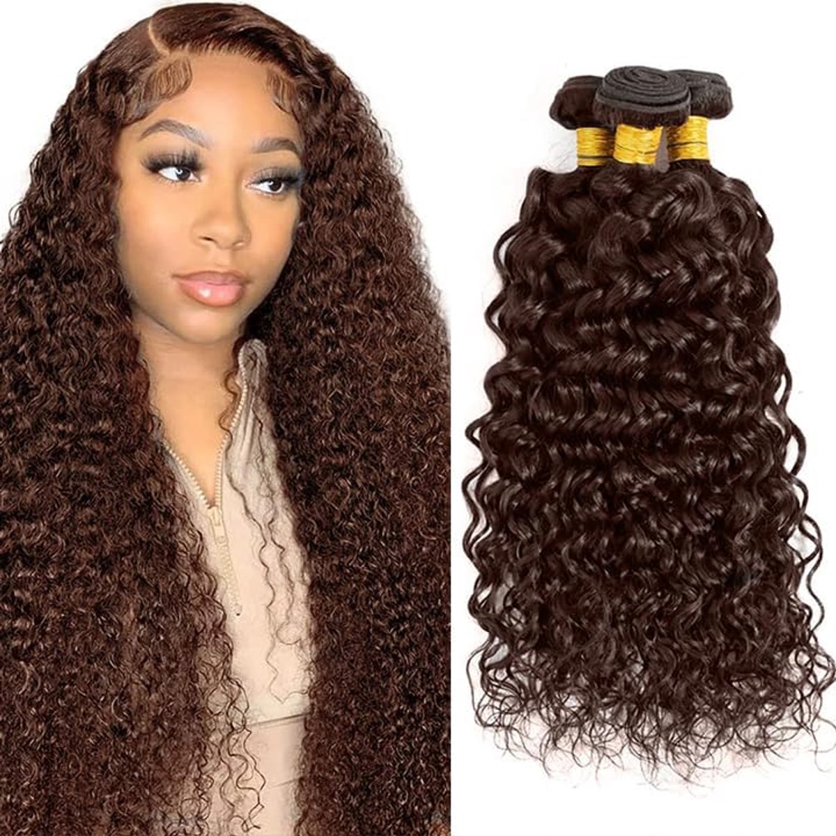 Human Hair Extension Water Wave menselijk haar Bundles Unprocessed Brazilian Virgin Hair #4 Chocolate Brown Minimal detachment For Women 3 Bundles Total 150g 20 22 24 Inch