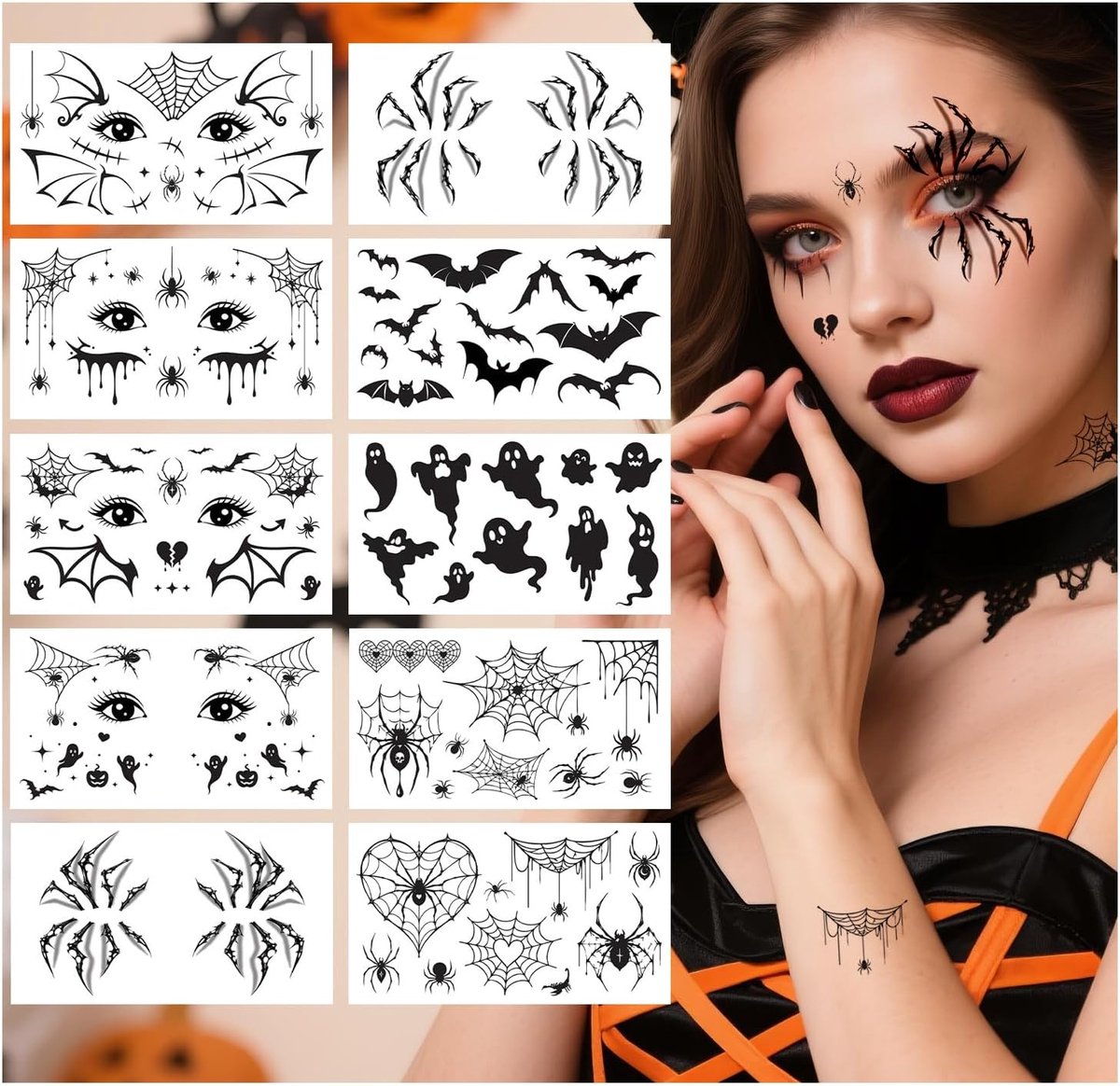 Tatoeages, 10 vellen tatoeages Halloween gezicht