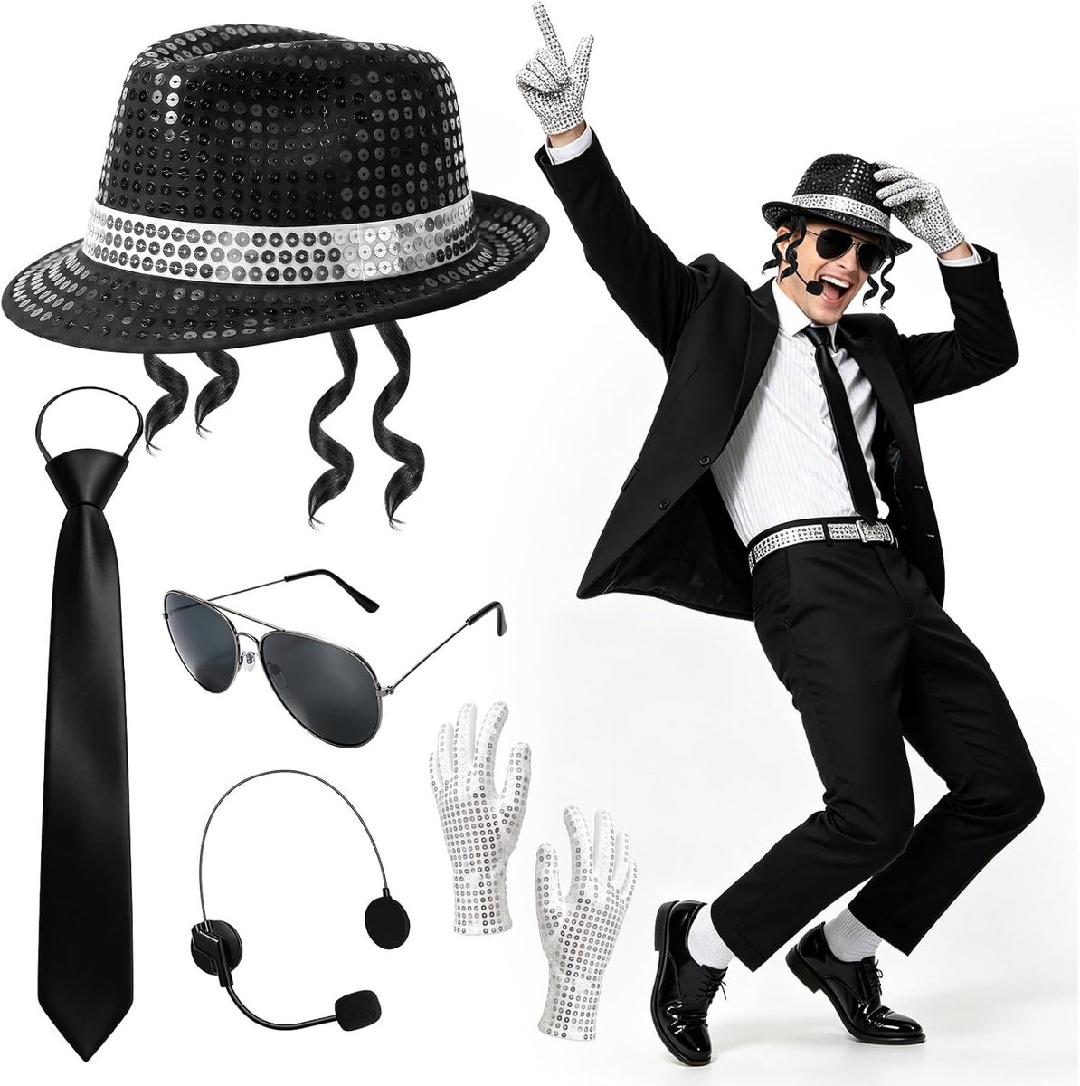Glitteroutfit voor heren, 6 stuks, Michael-kostuumaccessoires voor