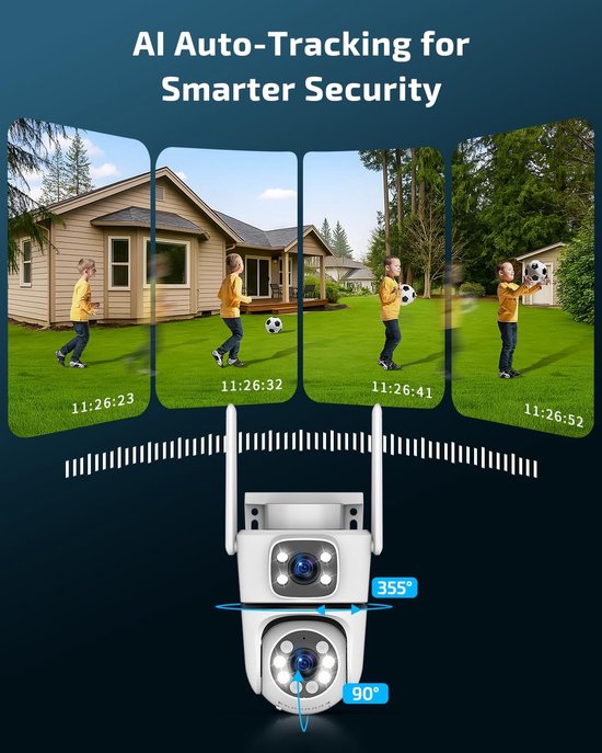 Dual-Lens Beveiligingscamera Buiten - 2.4GHz & 5GHz WiFi - PTZ Camera met Dubbel Beeld - Kleur Nachtzicht - AI Bewegingsdetectie & Auto-Tracking - 2-Weg Audio - Draadloos - Voor Huis & Tuin — afbeelding 4
