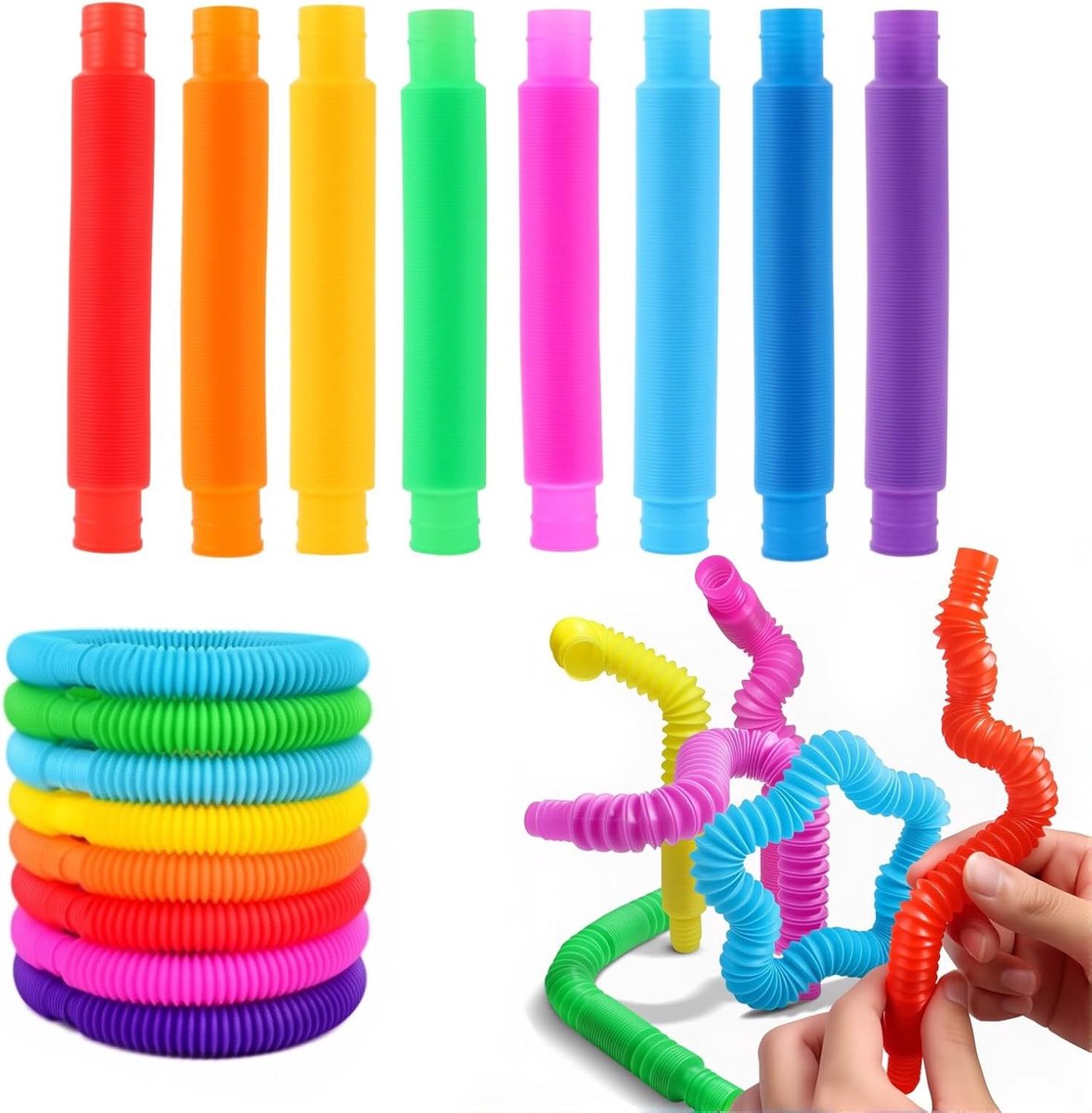 8 stuks pop-tubes, mini-sensorisch speelgoed, meerkleurig, uittrekbare buizen, anti-stress voor kinderen en volwassenen, fidgetspeelgoed ter verlichting van angst en autisme, cadeau voor
