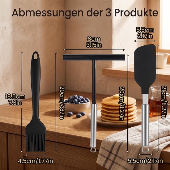 Verdeler set, 3 stuks T-vormige spatel en kwast roestvrij staal 304 — afbeelding 2