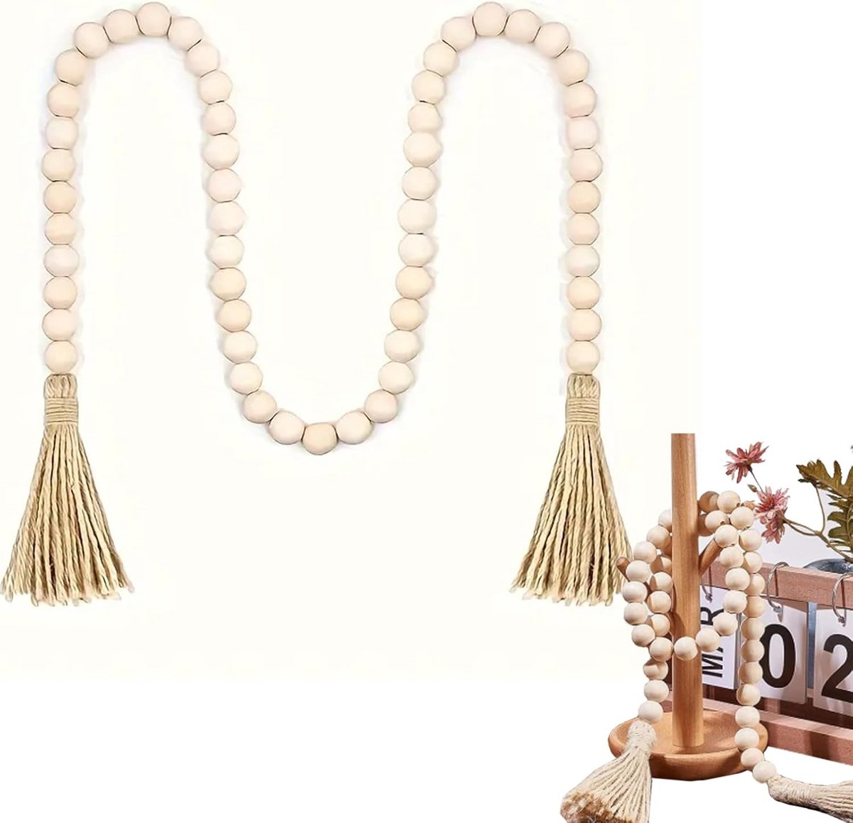 Slinger, 100 cm, 54 ronde kralen, wanddecoratie, rustiek, boho