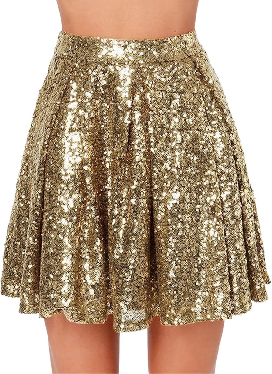 Damesrok, hoge taille, geplooid, uitlopend, trapezium, portemonnee, knopen, ritssluiting, rekbaar, elastisch, gevoerd, effen, mode, kantoor, avond, A128