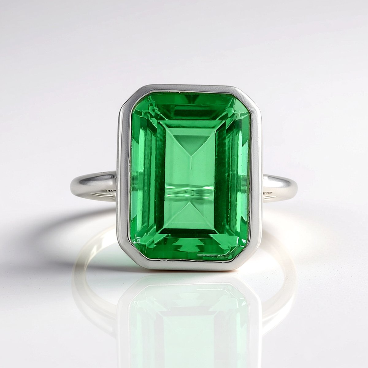 Cavill - Luxe Zilveren Ring met 6,704 ct Smaragdgroene Kwarts - 925 Sterling Zilver Platina Gecoat - Achthoekige Trapgeslepen Edelsteen
