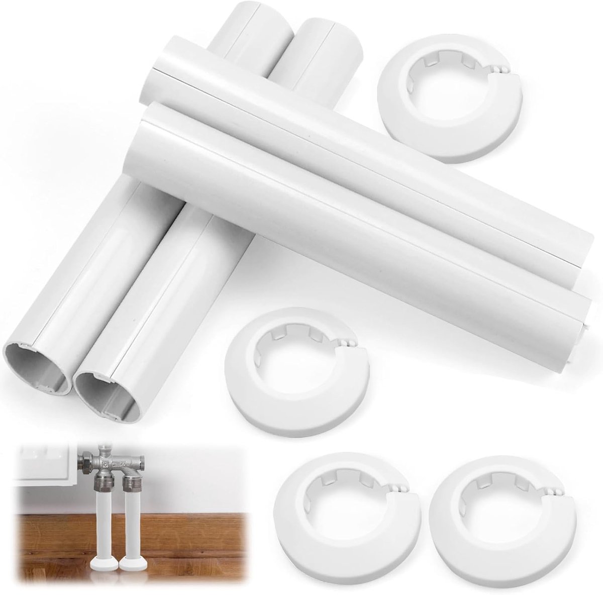Heating pipe cover, pipe lining for radiator ducts, tube diameter <22 mm (white), 4 rosettes - ShopVlot