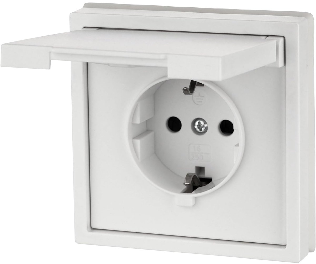 Inbouwdesign stopcontact IP44, stekkerklem, All-in-One, serie V11, wit - ShopVlot