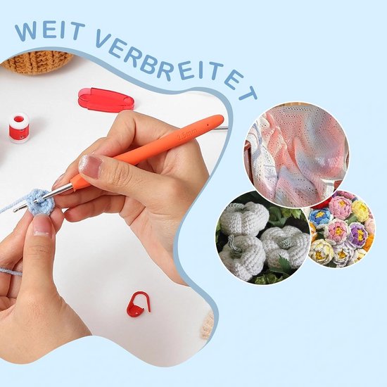 Complete Haaknaalden Set van 9 Stuks 2-6 mm Ergonomisch met Kleurige Haakkoppen en 20 Steekmarkeerders voor Beginners en Gevorderden — afbeelding 4