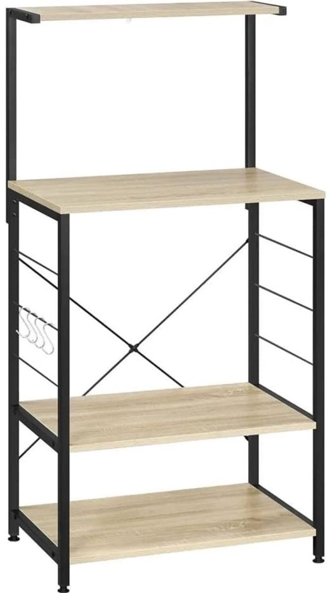 Klarven® Opbergrek Keuken Donkergrijs - 4 Verstelbare Planken van Metaal en Hout - Gemakkelijk Schoon te Maken, Inclusief 4 Haken - B 60 x D 40 x H 123 cm