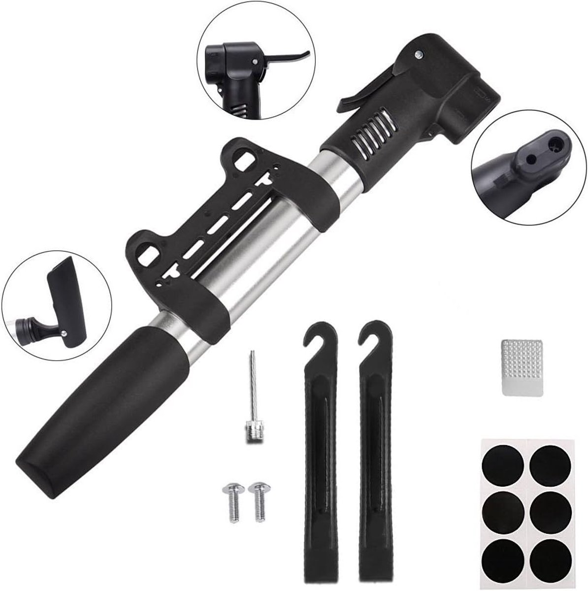 Aluminum mini bike pump fits Presta & Schrader + ball pump - ShopVlot
