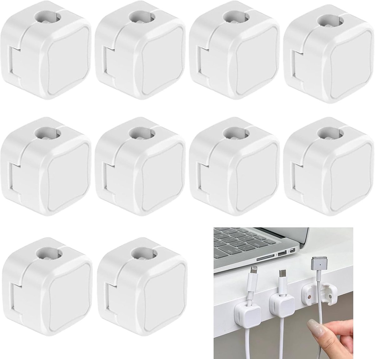 Pack of 10 Adhesive Cable Holders, Cable Clips, Cable Holder, Charging Cable, USB, HDMI, Wall, Computer, Desk and - ShopVlot