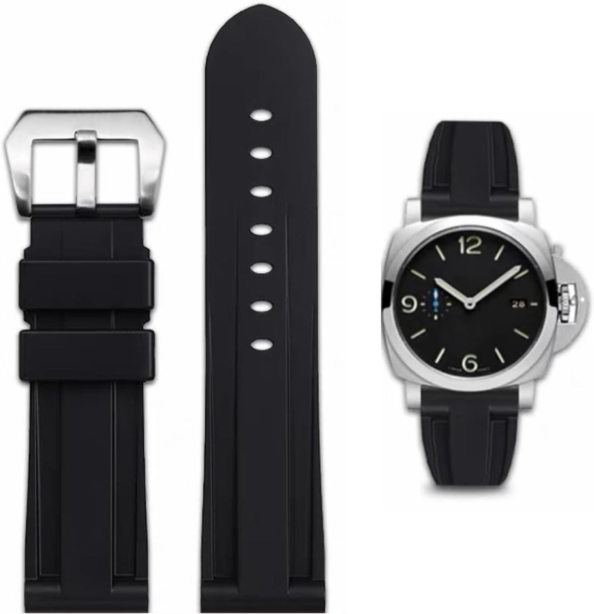 Rubber Strap 22mm 24mm Watchband Waterproof Rubber Brushed Stainless Steel Silver Buckle Compatible With Panerai Unisex - ShopVlot