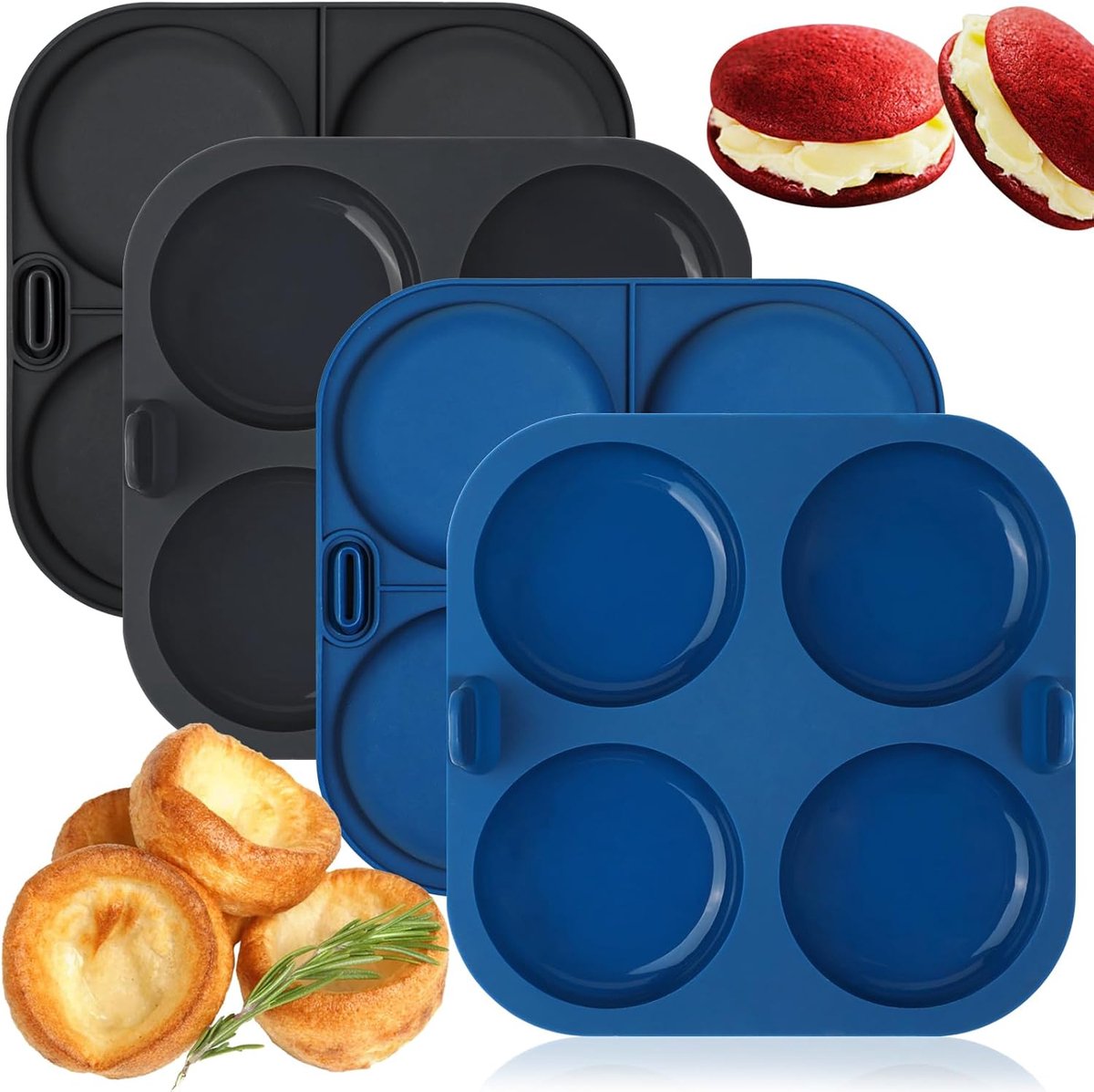 webake Silicone Yorkshire Pudding Baking Tray for Air Fryer 4 Pieces 4 Cups Burger Bun Shape Muffin Top Pan Yorkshire - ShopVlot