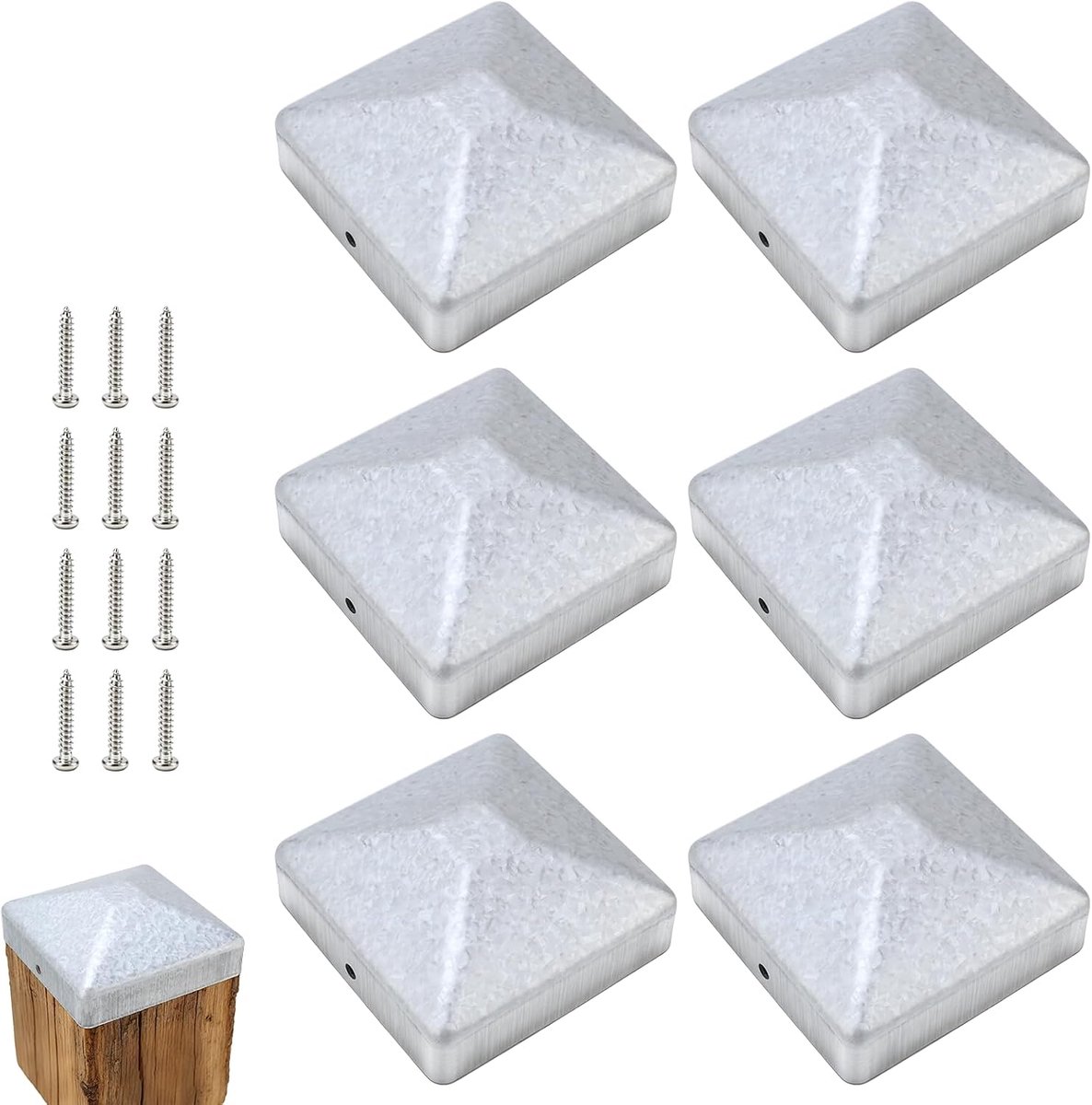 Paaldoppen 7 x 7 cm - roestvrij staal - weerbestendig - verlengt levensduur houten palen - SnelShoppen