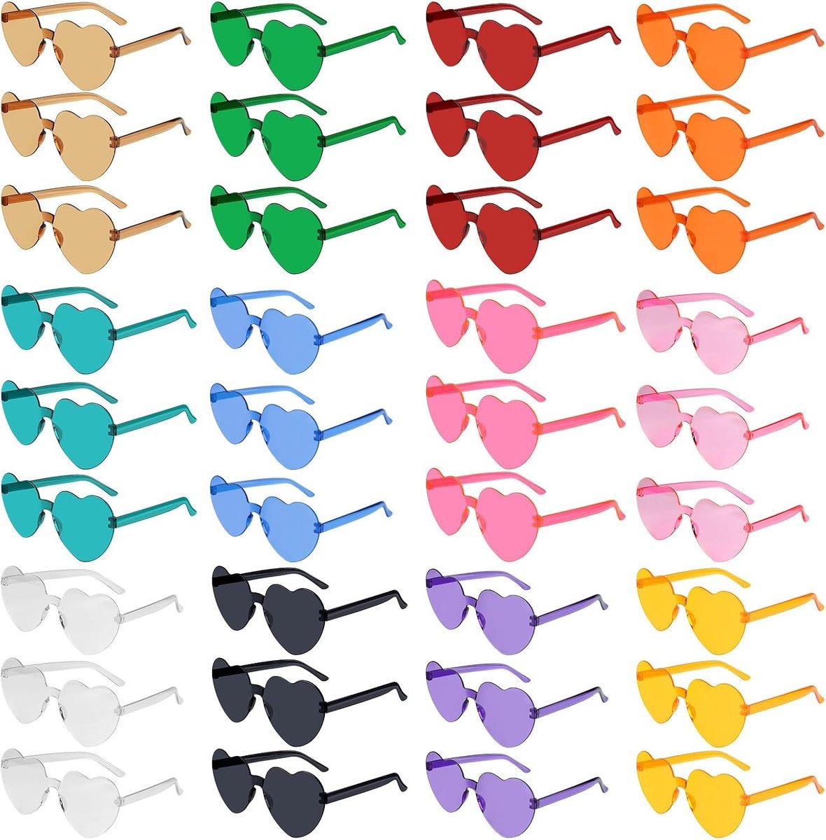 Hartvormige Zonnebril voor Dames, Rimless Transparante Zonnebril in Candy Kleuren, Perfect voor Feestjes en Cadeaus met Kleurige Glazen Doek