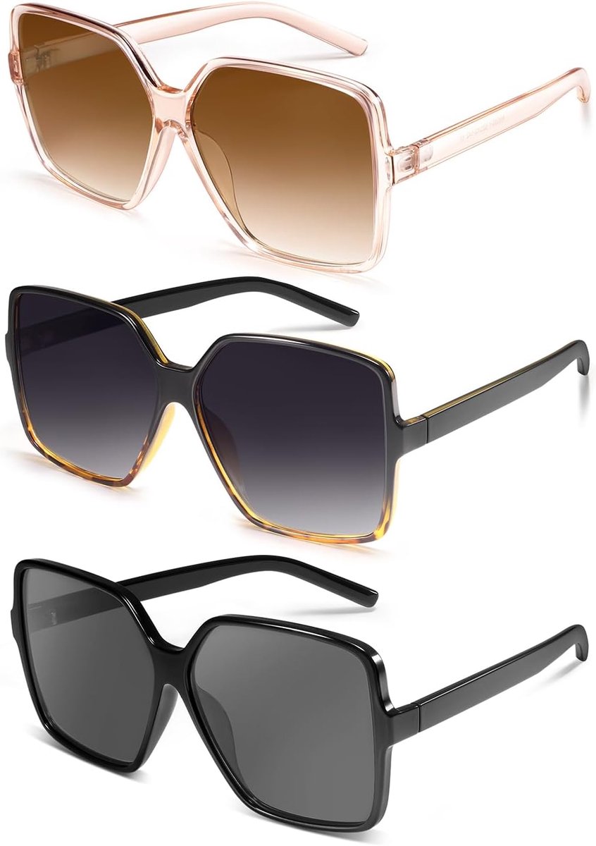 Dollger Sunglasses Vintage Oversized Sunglasses for Women Men UV400 Black Sunglasses Large Glasses Rectangular Retro - ShopVlot