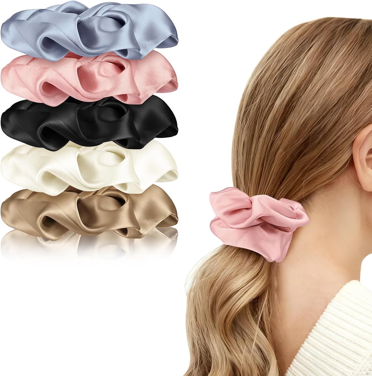 Scrunchies 5 stuks - Zijden haaraccessoires - Trendy kleuren - Voor alle haartypes - SnelShoppen