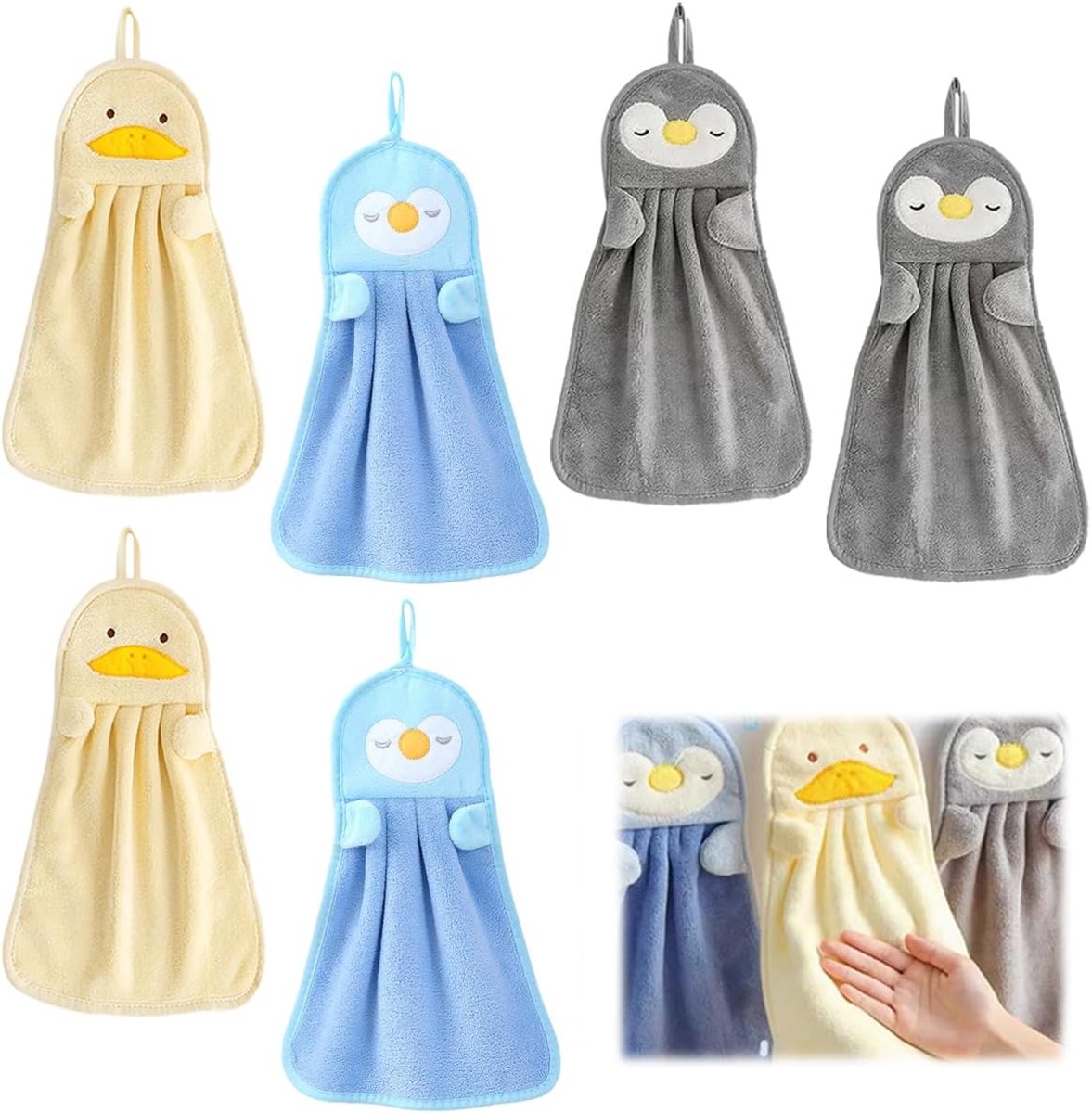 6pcs Cute Animals Sucked Up Kids Towels With Hanging Loop - Absorbent quick-drying washcloths for daily use during - ShopVlot