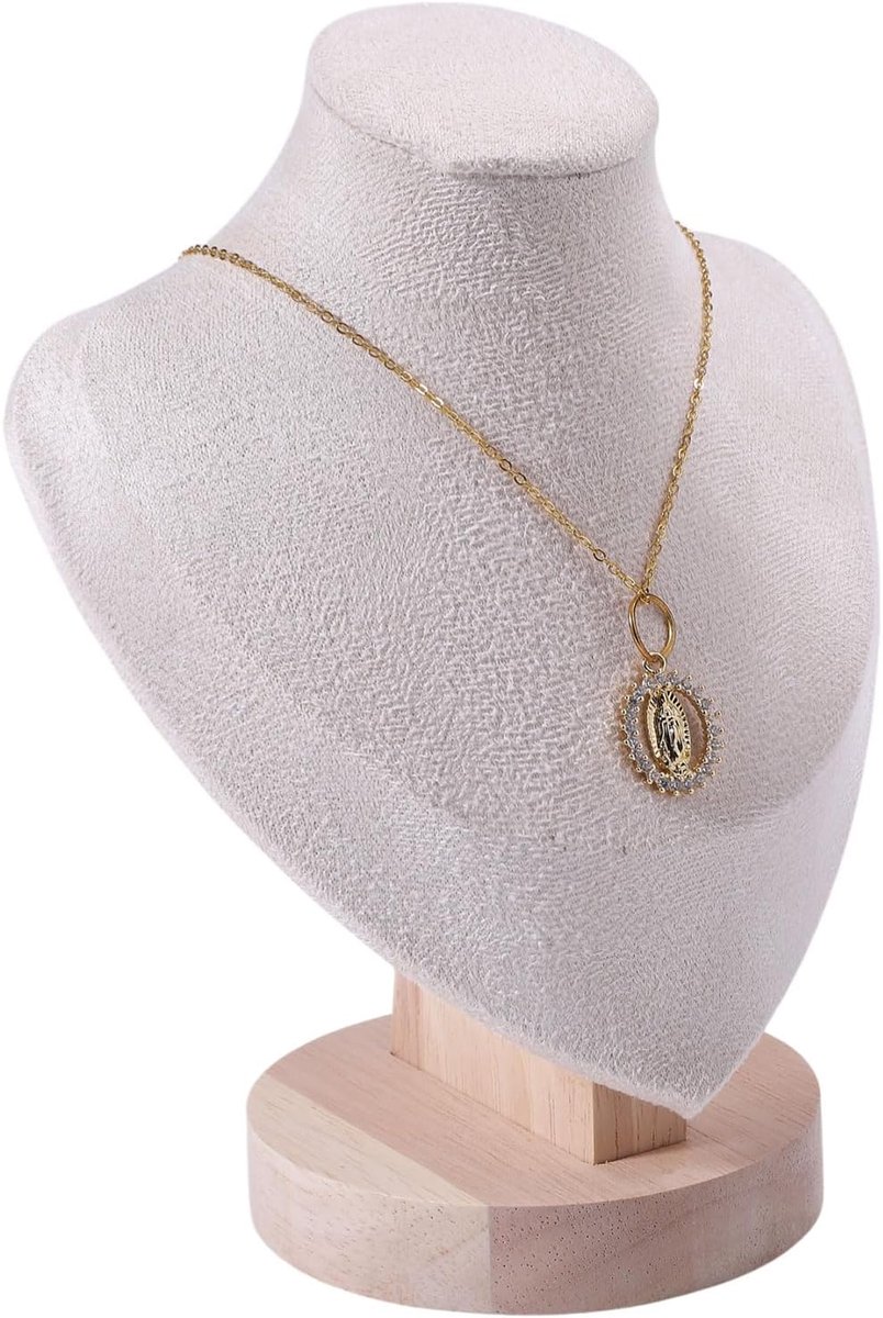 CHGCRAFT Necklace Display Stand Wood Jewelry Holder with Velvet Matte Jewelry Necklace Display for Suppliers, White - ShopVlot