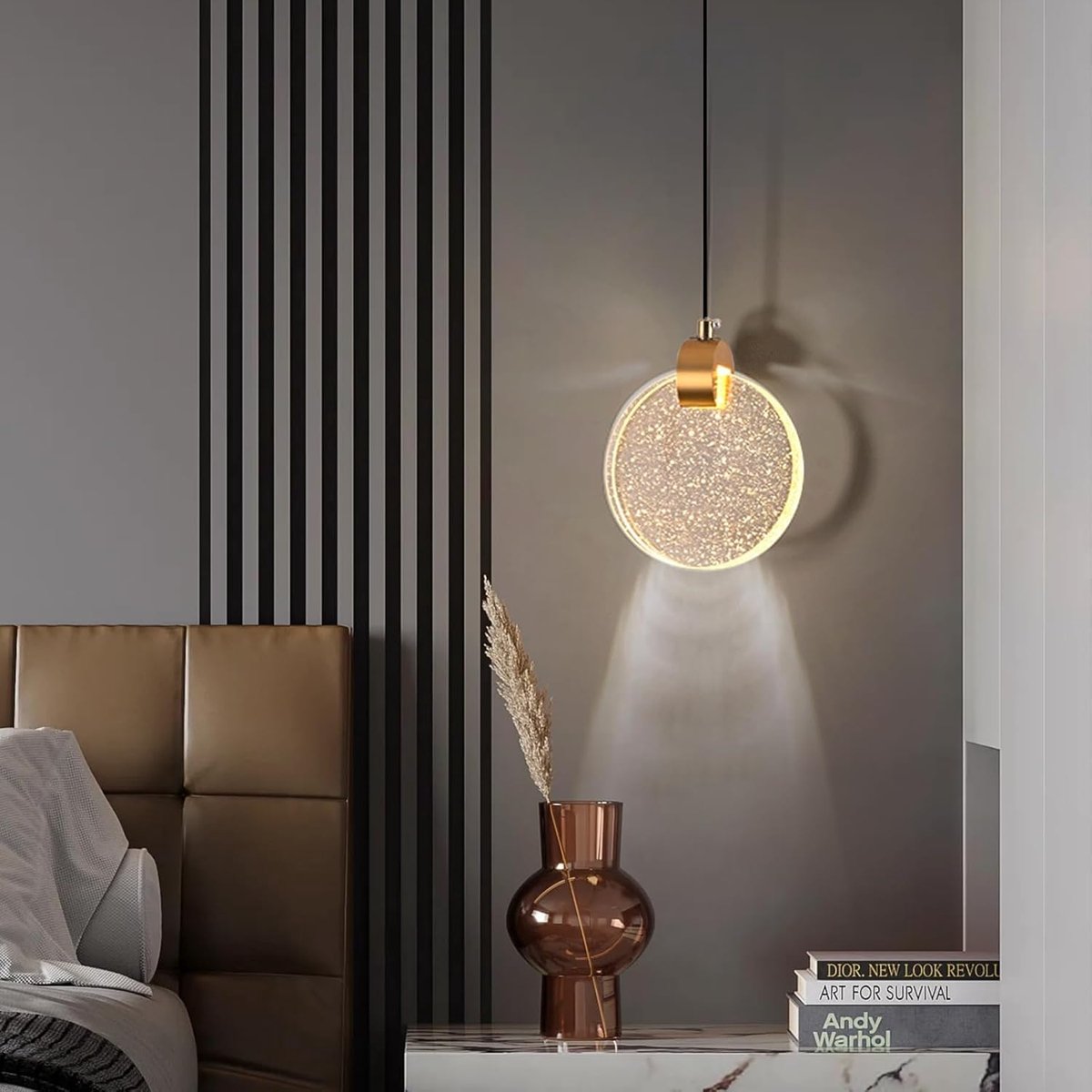 SnelShoppen - Kristallen Hanglamp - LED Plafondlamp in Goud - Vintage Verlichting voor Woonkamer, Slaapkamer, Keuken, Hal - 1 Licht Warm Licht