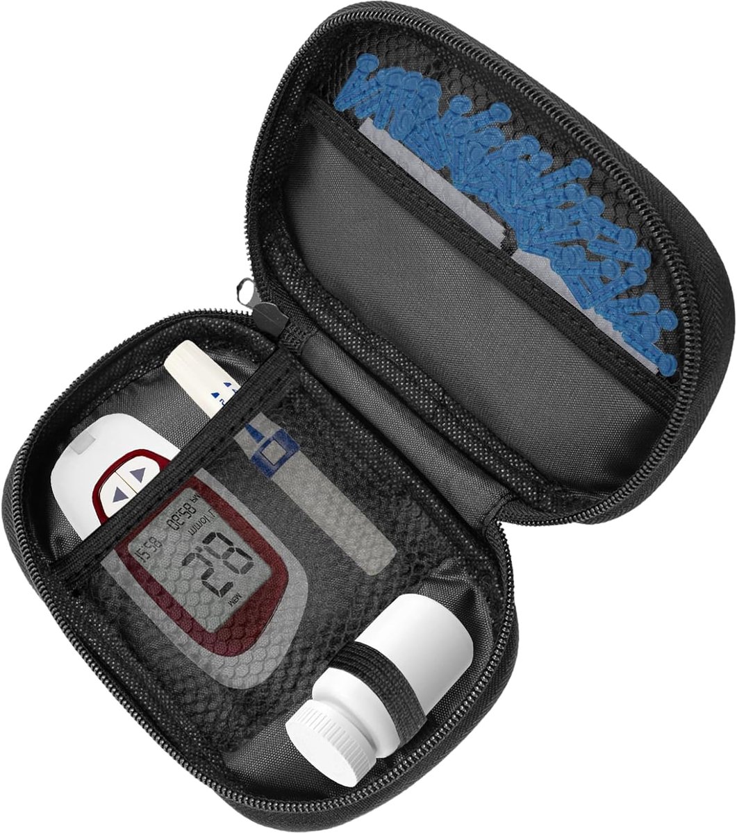SnelShoppen - Tas voor Diabetici - Compacte Bloedsuikermeter Etui, Insuline-Pen, Teststrips, Medicijnen, Lancetten, Zwart, Praktisch voor Dagelijks Ge