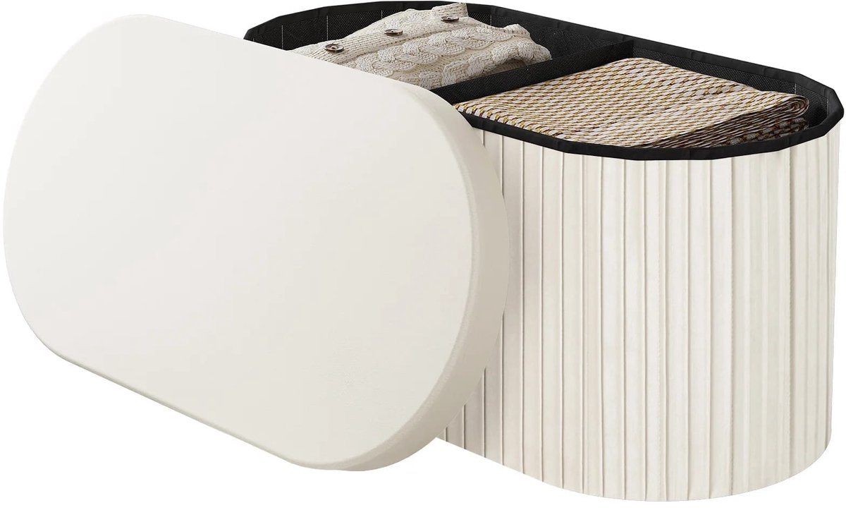 Klarven Opbergpouf Crème 38tx76bx38hcm - Opvouwbaar, zacht velours, ruime opbergruimte - B 38 x D 76 x H 38 cm