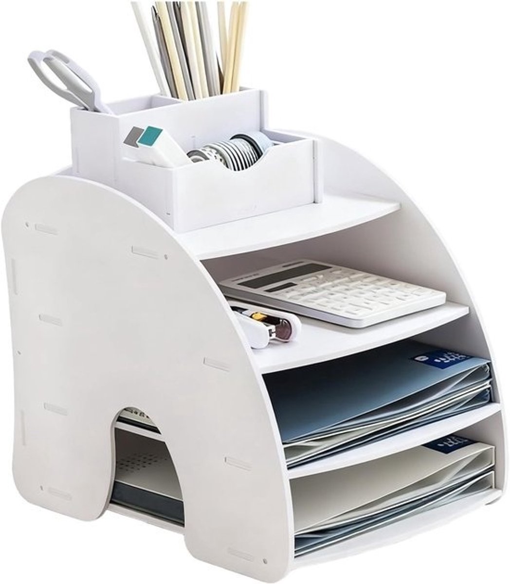 Ruimtebesparende desk organizer voor A4-papier, pennen en documenten - Wit