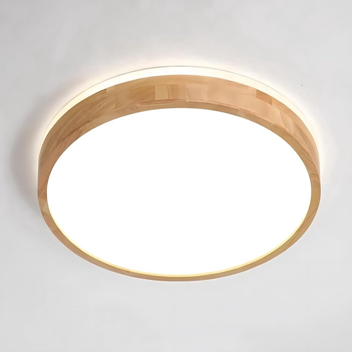 Hout, top 360° gloed ronde natuurlijke houten lamp | 4500K natuurlijk wit, 18W 1600lm | Woonkamer, Keuken, Eetkamer, Hal, Thuis, Kantoor, Kinderkamer, Studeerkamer (Ø30cm)