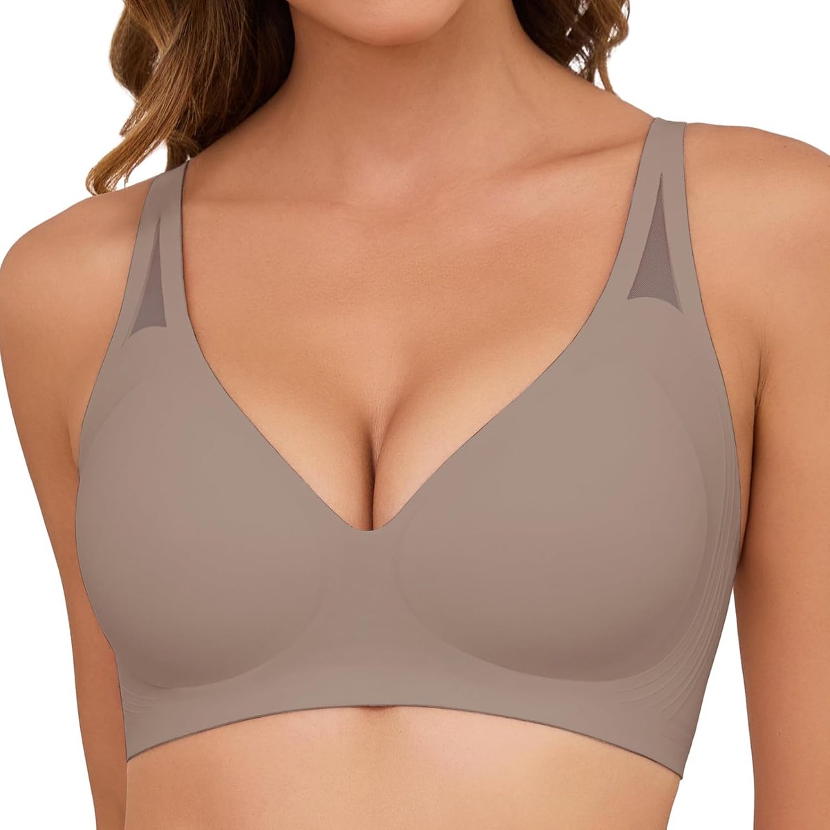 Comfortabele damesbeha zonder beugel, naadloze comfit, beugelloze softpush-up-beha, diepe V-hals, gevoerd, naadloze bralette, T-shirt-beha, anti-sag ondergoed