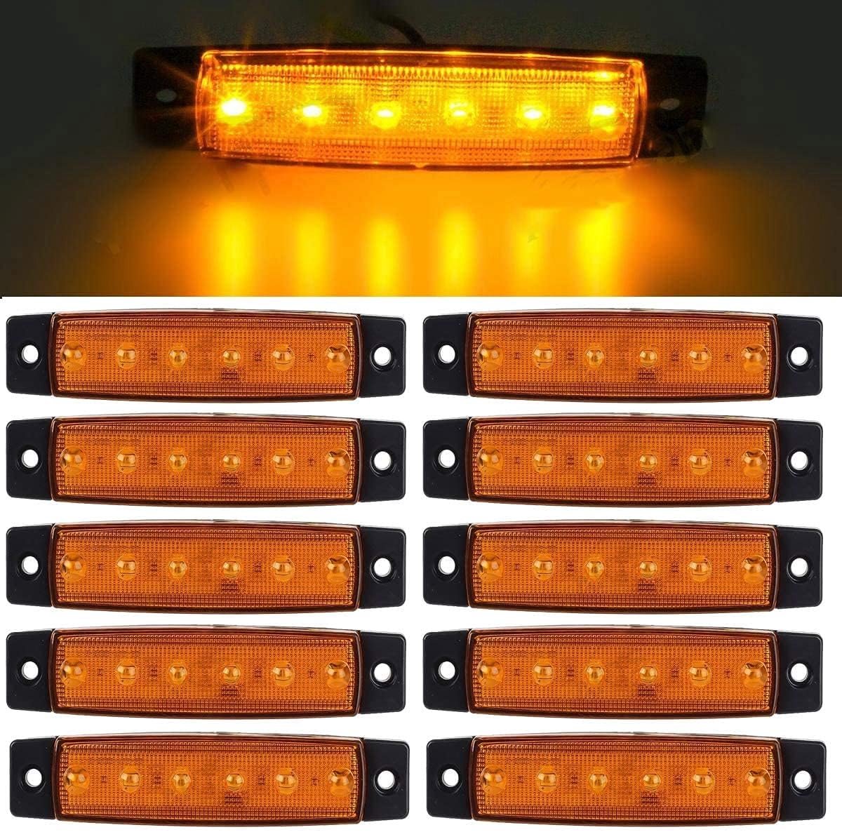 10 stks 3.8 inch 6 LED 24 v Side Led Marker Trailer marker lichten voor vrachtwagens, Marker licht amber, Achterkant marker licht, Truck cabine marker lichten, RV marker licht (geel)