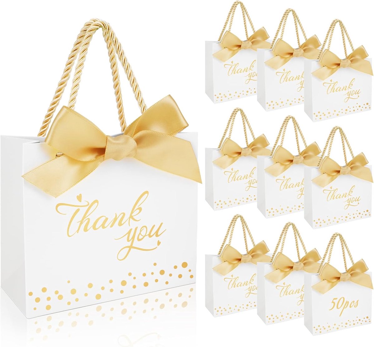 50 stuks Thank You geschenkzakjes van papier met handgrepen en gouden lint