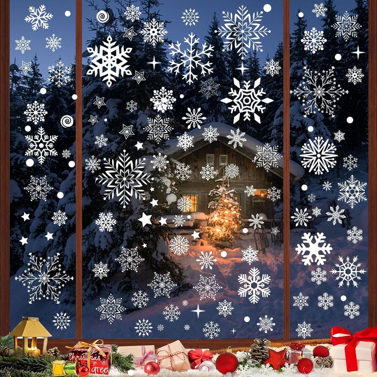 254 stuks raamafbeeldingen Kerstmis zelfklevend, PVC sneeuwvlokken raamdecoratie, wit, raamdecoratie, Kerstmis, herbruikbaar, raamafbeeldingen, winterdecoratie voor deuren, etalages, vitrines, glazen