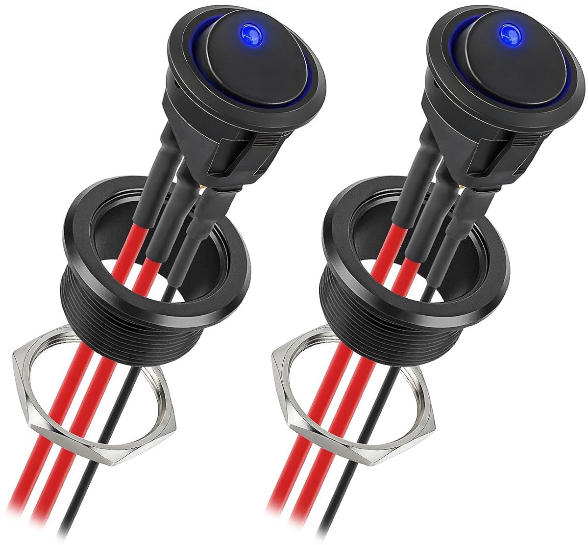20A Aluminium Tuimelschakelaar/AAN-UIT Wipschakelaar / 3 Polig 14 AWG Kaboel Ronde Schakelaar 12-24V met Een Blauw LED voor Soorten Kampeervoertuigen 2 Stuks
