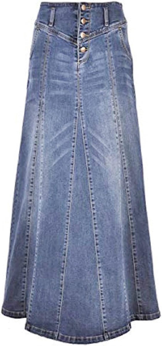 Women's Retro Exposure Button-Fly Packaged Hip A-Line Maxi Long Denim Skirt (Medium, Light Blue)
