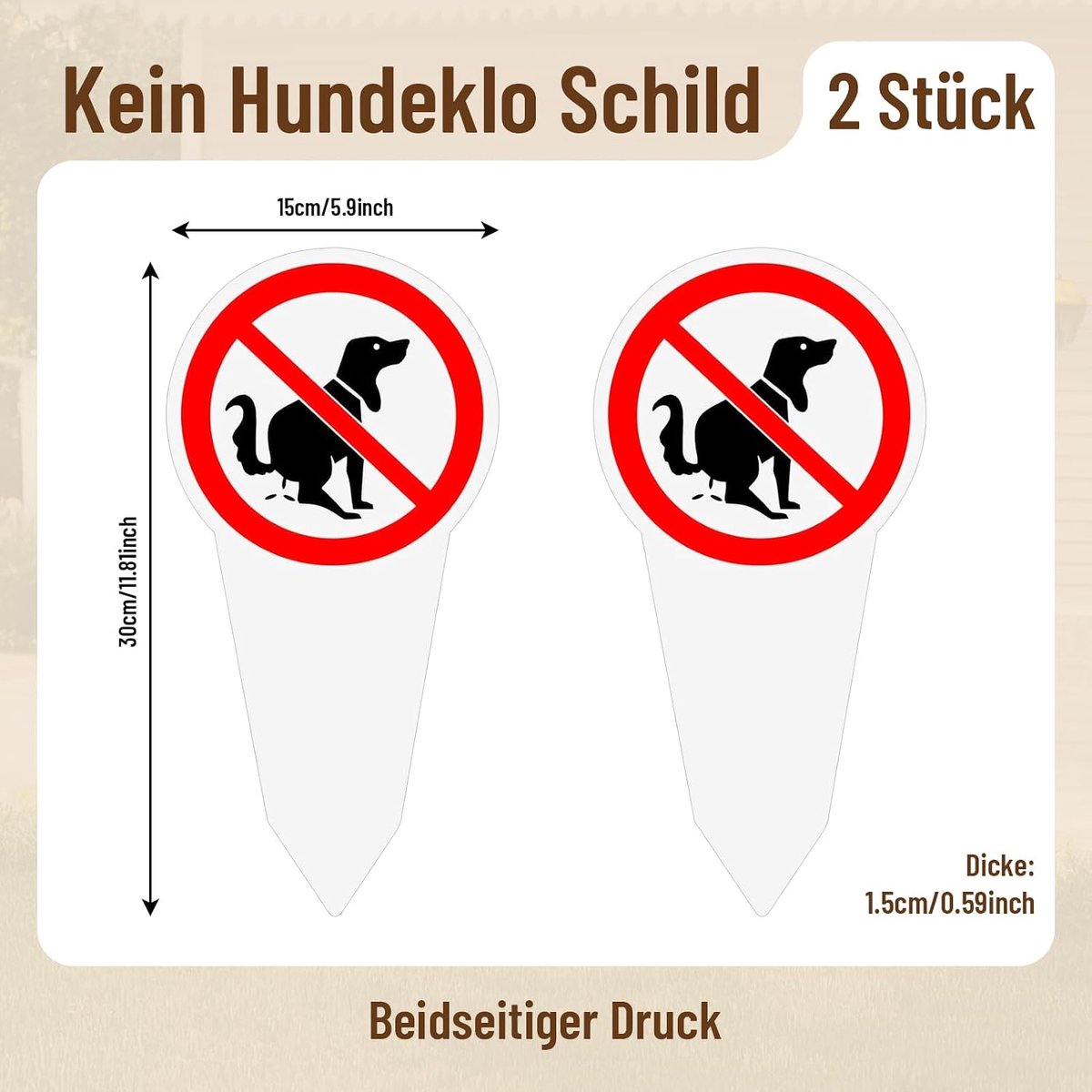 2 stuks steekborden "Kein Hundedeklo", 30 × 15 cm, bord honden pokken verboden, waarschuwingsbord geen hondentoilet met grondpen, voor parkeerplaats, speelplaats, erf