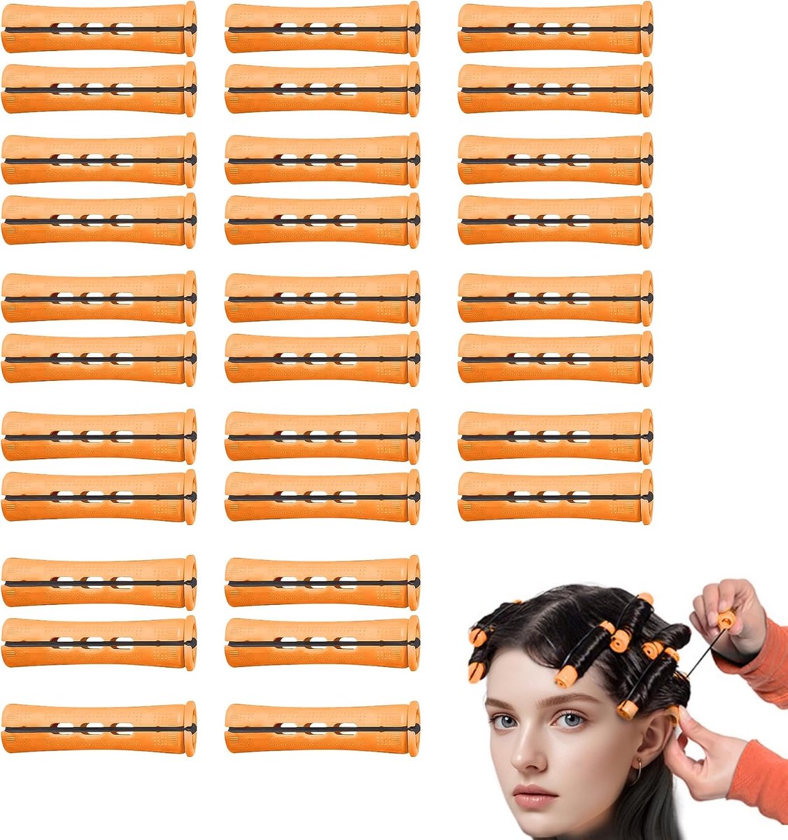 Krulspelden, 30 stuks krulspelden, 2,2 x 8,3 cm, grote krulspelden met afdekkingen, krulspelden voor natuurlijk haar, lang kort haar, styling, doe-het-zelf tool (oranje)